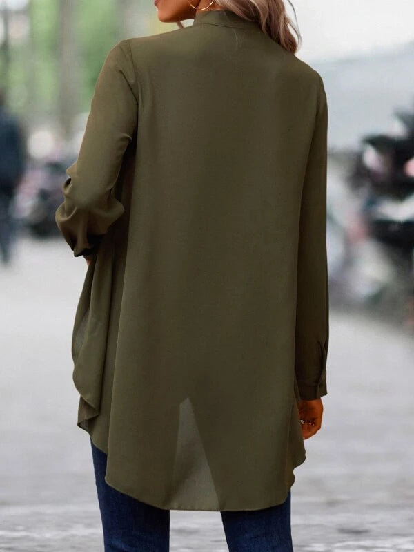 Solid Button Front Shirt