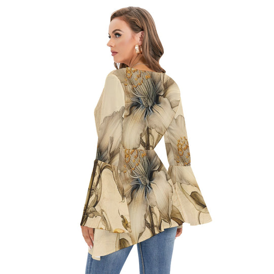 Women's V-neck Blouse With Flared Sleeves