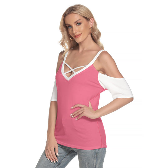 Women's Cold Shoulder T-shirt With Criss Cross Strips