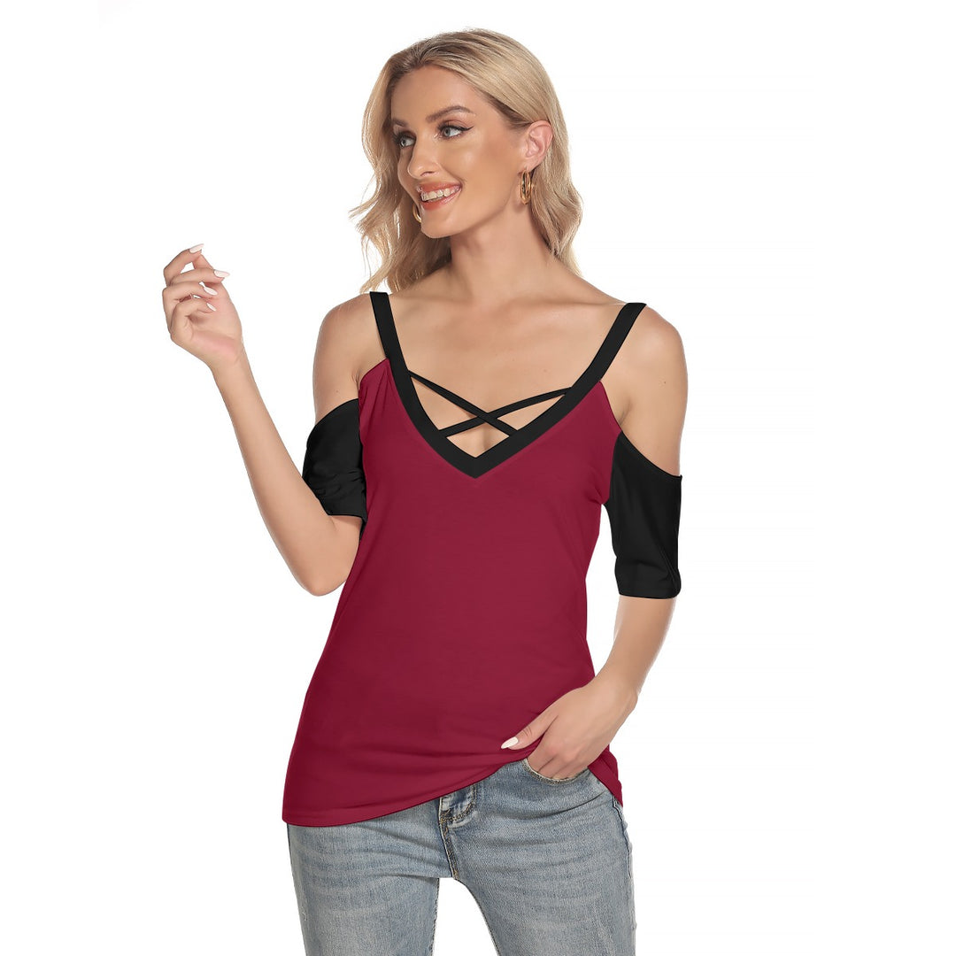 Women's Cold Shoulder T-shirt With Criss Cross Strips