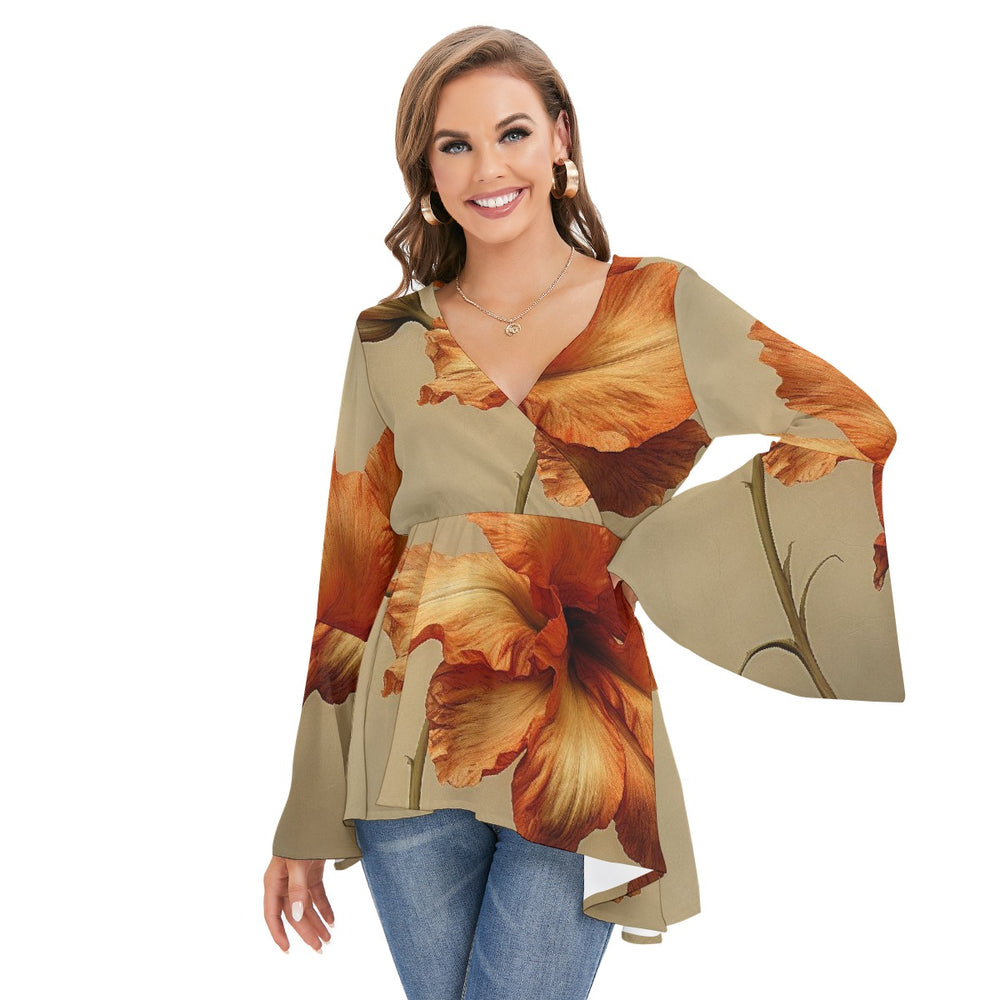 Women's V-neck Blouse With Flared Sleeves