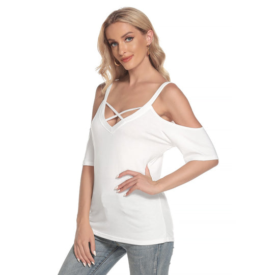 Women's Cold Shoulder T-shirt With Criss Cross Strips