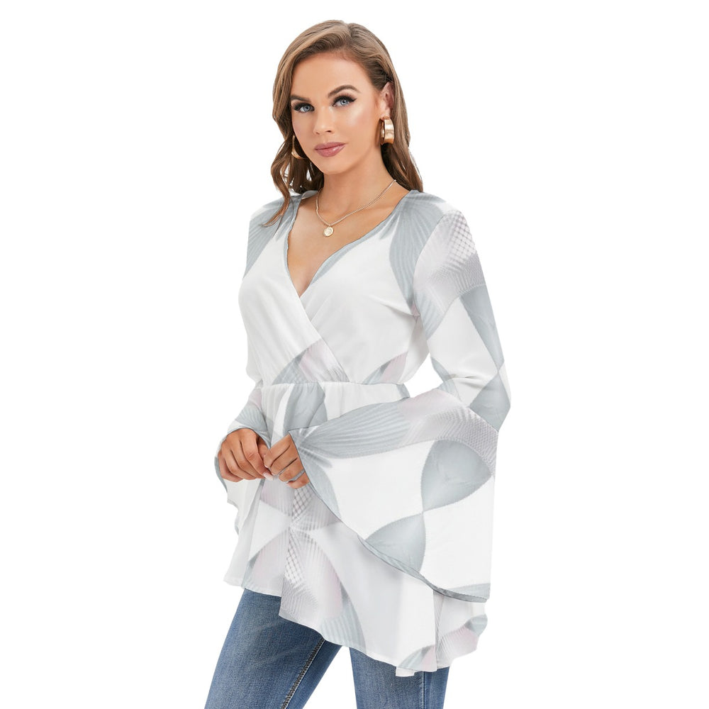 Women's V-neck Blouse With Flared Sleeves