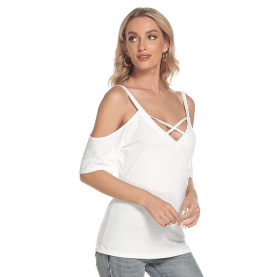 Women's Cold Shoulder T-shirt With Criss Cross Strips