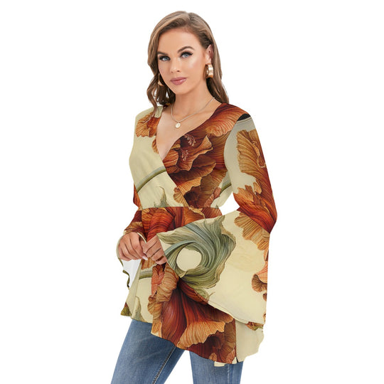 Women's V-neck Blouse With Flared Sleeves