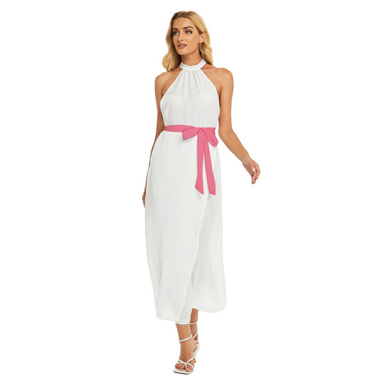 Women's Wrap Hem Belted Halter Dress