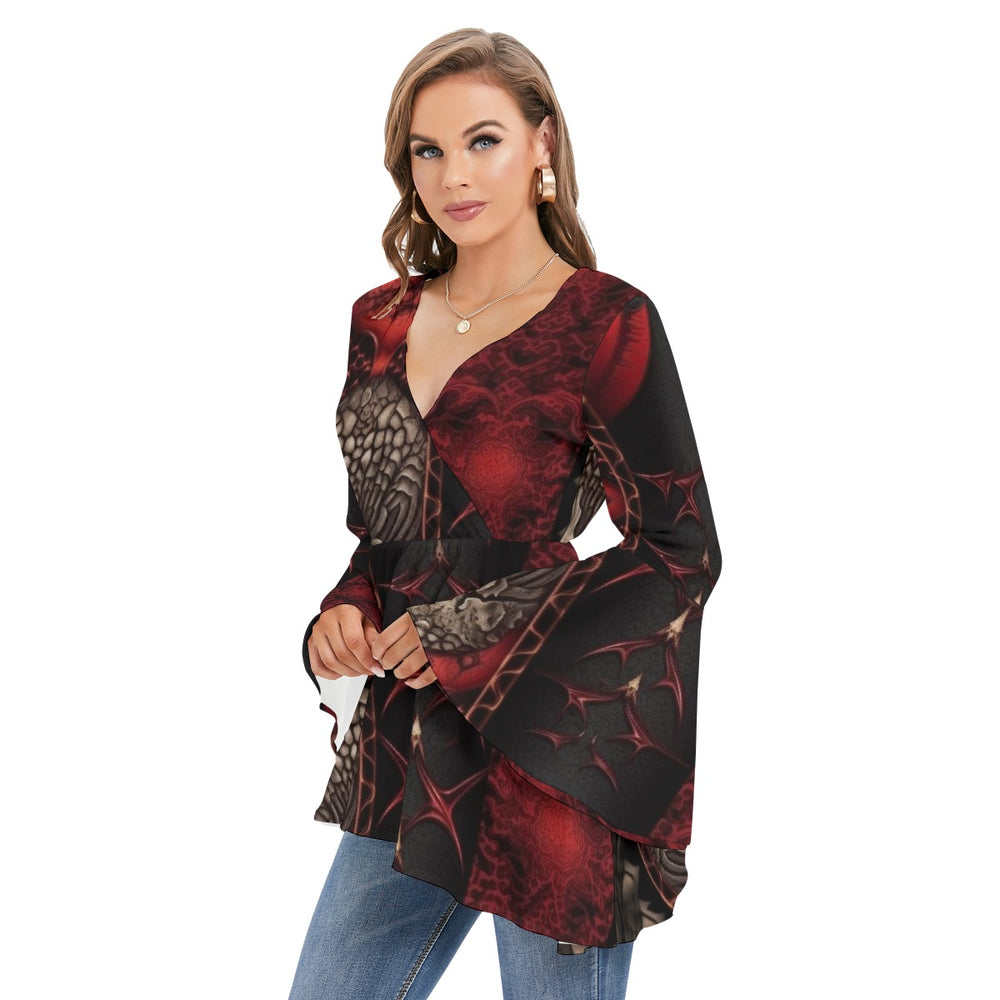 Women's V-neck Blouse With Flared Sleeves