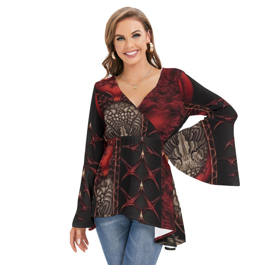 Women's V-neck Blouse With Flared Sleeves