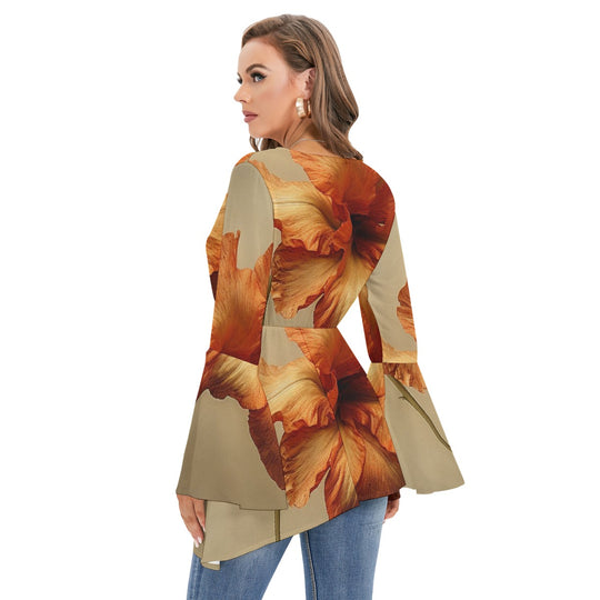 Women's V-neck Blouse With Flared Sleeves