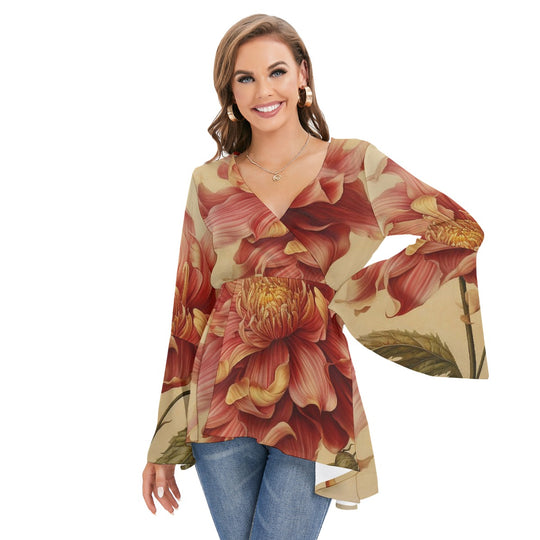 Women's V-neck Blouse With Flared Sleeves