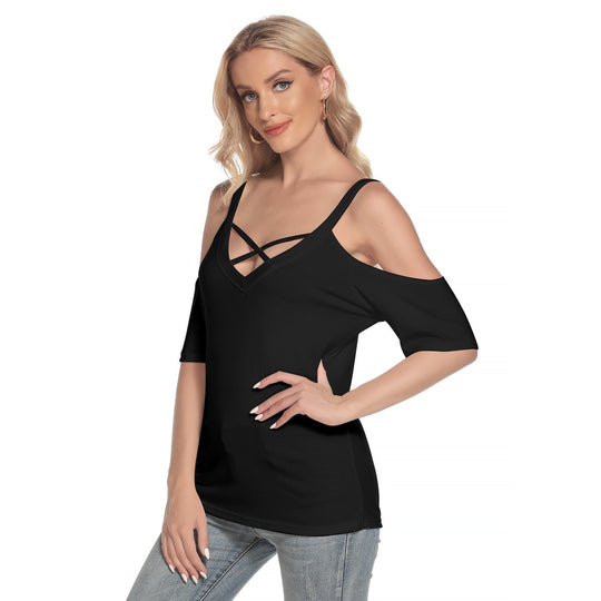 Women's Cold Shoulder T-shirt With Criss Cross Strips