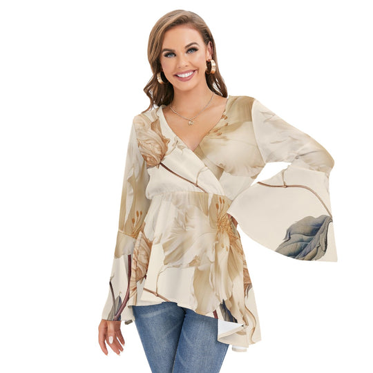 Women's V-neck Blouse With Flared Sleeves