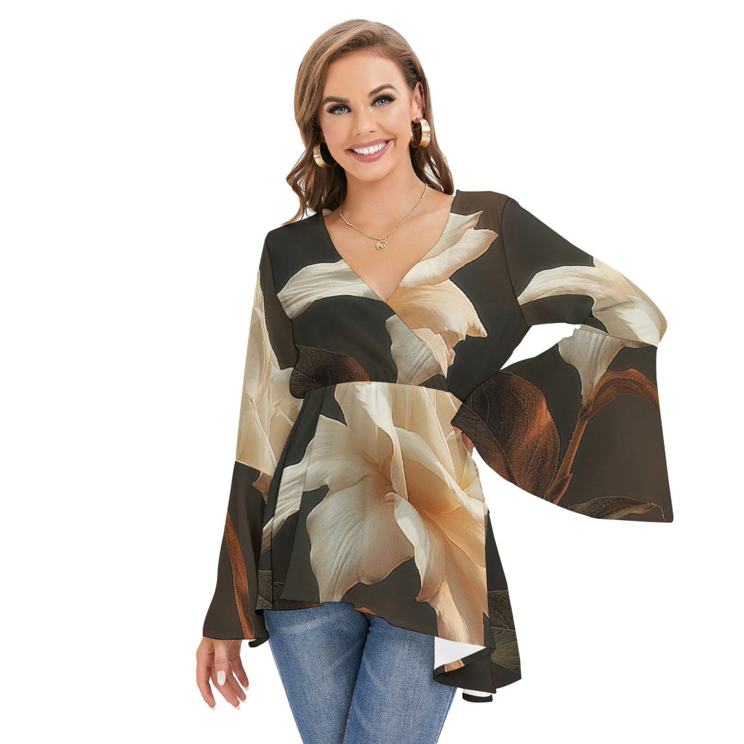 Women's V-neck Blouse With Flared Sleeves