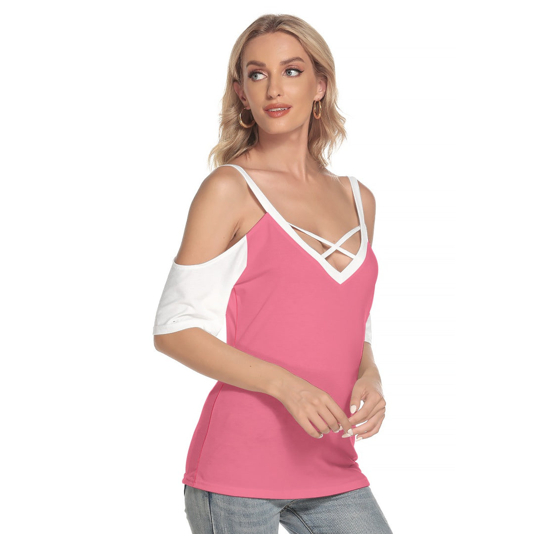 Women's Cold Shoulder T-shirt With Criss Cross Strips