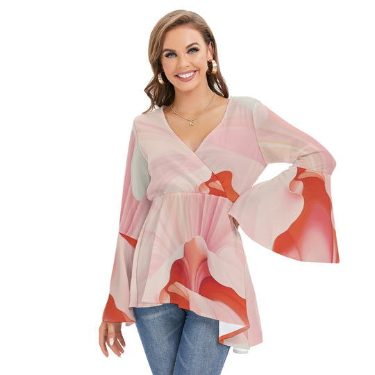 Women's V-neck Blouse With Flared Sleeves