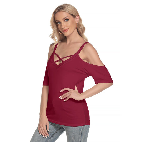 Women's Cold Shoulder T-shirt With Criss Cross Strips