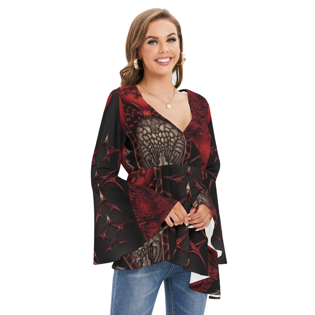 Women's V-neck Blouse With Flared Sleeves