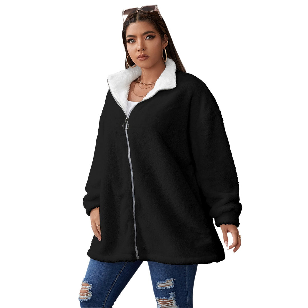 Borg Fleece Collar Coat With Zipper Closure(Plus Size)