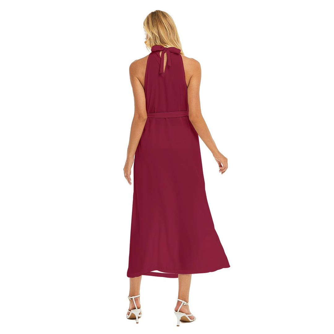 Women's Wrap Hem Belted Halter Dress