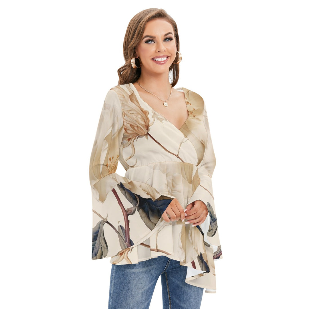 Women's V-neck Blouse With Flared Sleeves