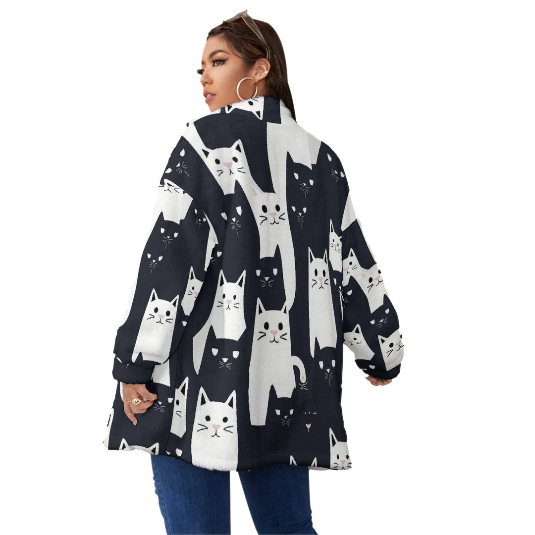 Borg Fleece Collar Coat With Zipper Closure(Plus Size)