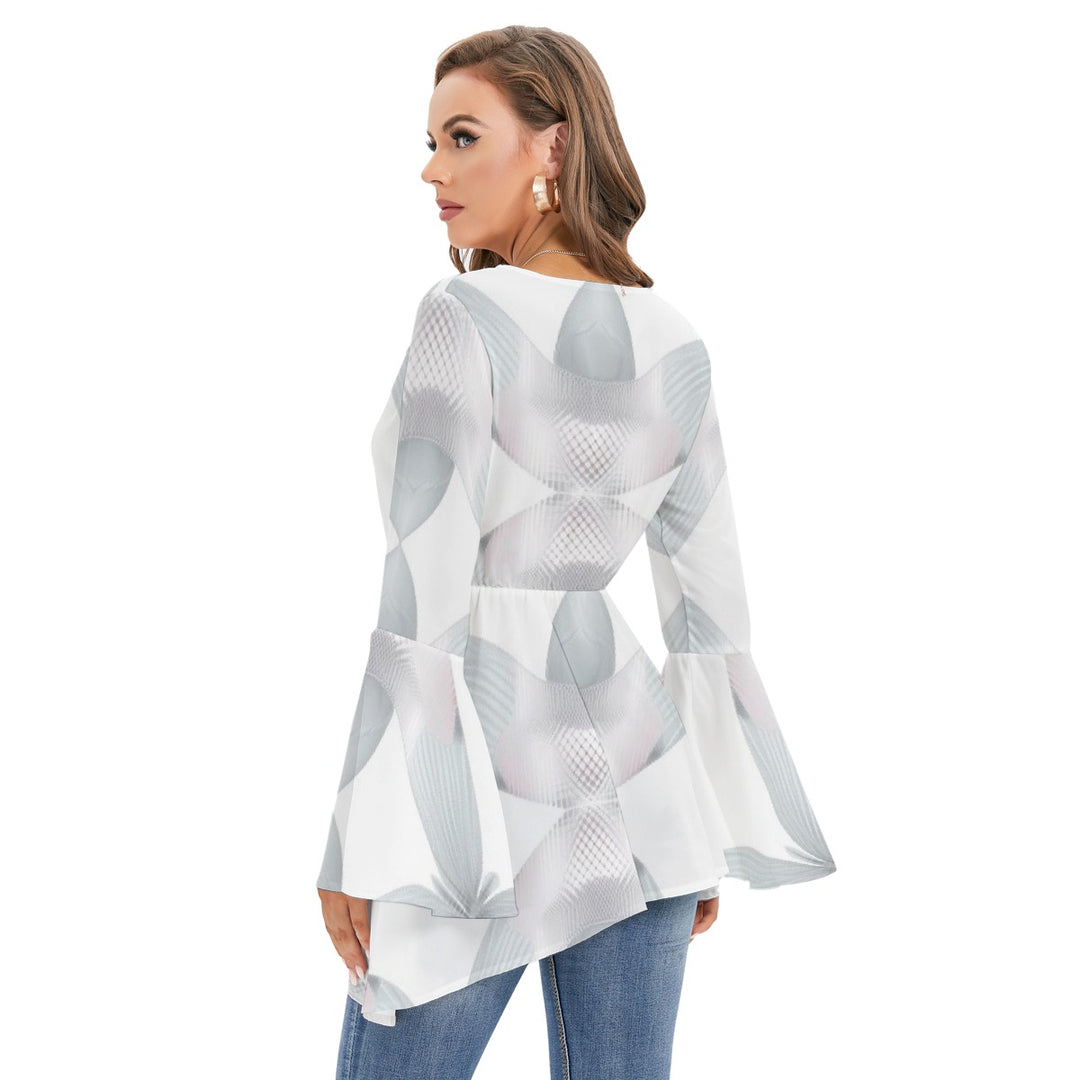 Women's V-neck Blouse With Flared Sleeves