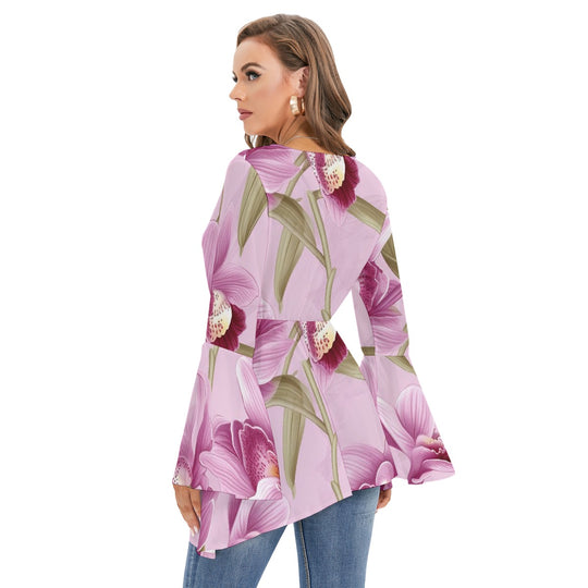 Women's V-neck Blouse With Flared Sleeves