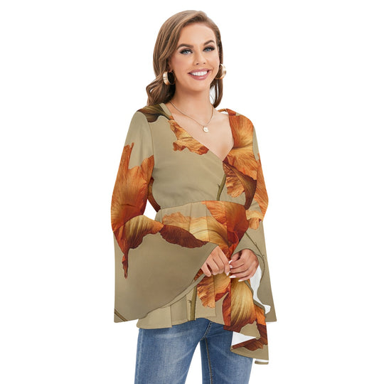 Women's V-neck Blouse With Flared Sleeves