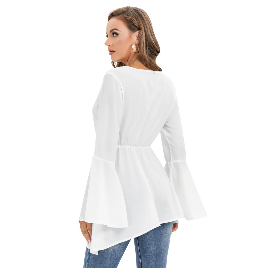 Women's V-neck Blouse With Flared Sleeves