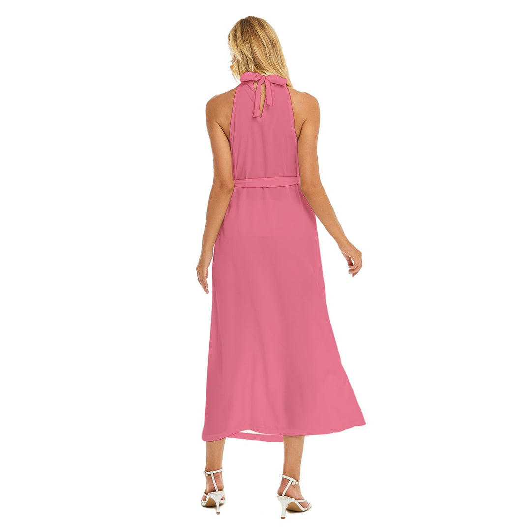 Women's Wrap Hem Belted Halter Dress