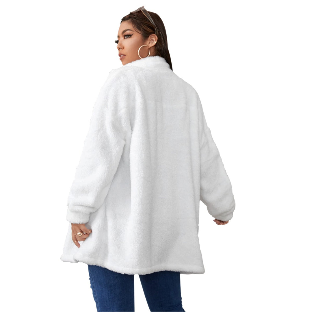 Borg Fleece Collar Coat With Zipper Closure(Plus Size)