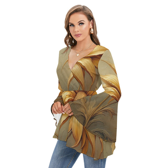 Women's V-neck Blouse With Flared Sleeves