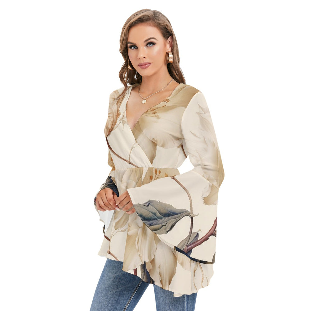 Women's V-neck Blouse With Flared Sleeves