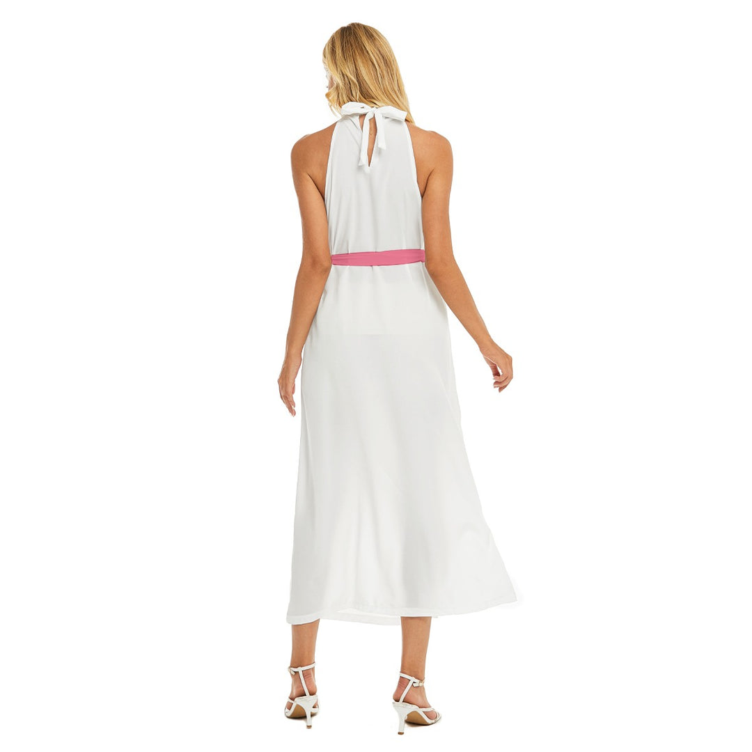 Women's Wrap Hem Belted Halter Dress