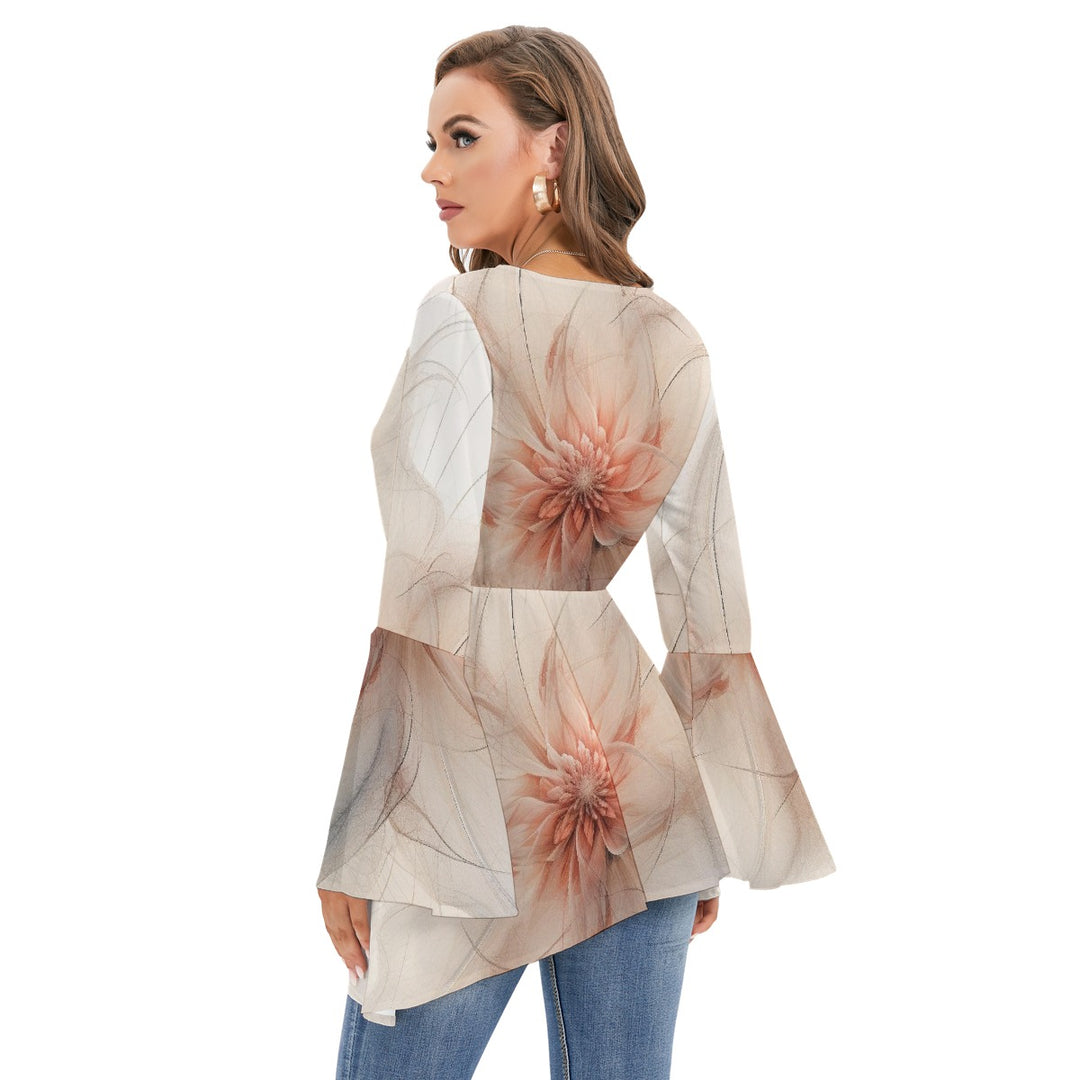 Women's V-neck Blouse With Flared Sleeves