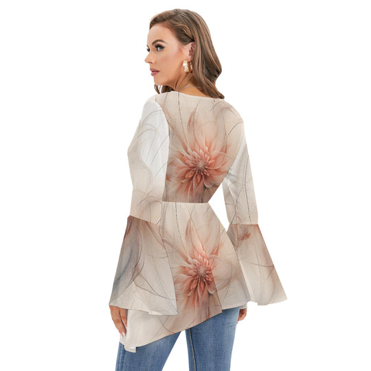 Women's V-neck Blouse With Flared Sleeves