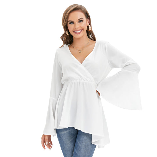 Women's V-neck Blouse With Flared Sleeves