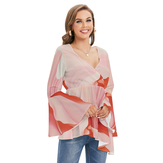 Women's V-neck Blouse With Flared Sleeves