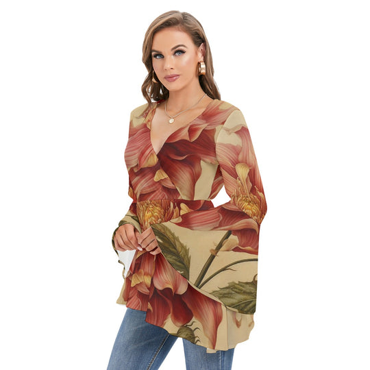 Women's V-neck Blouse With Flared Sleeves