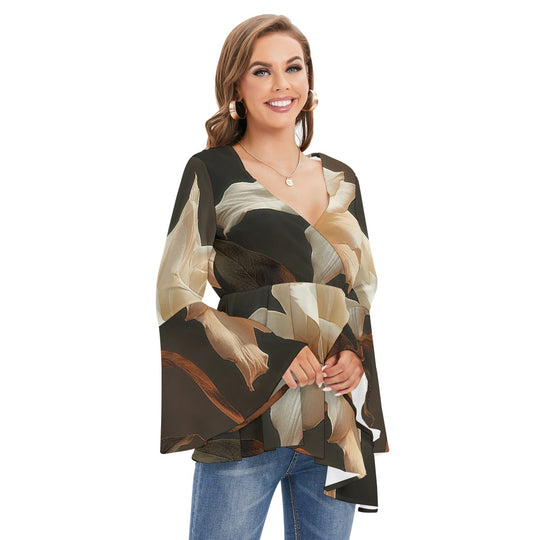 Women's V-neck Blouse With Flared Sleeves