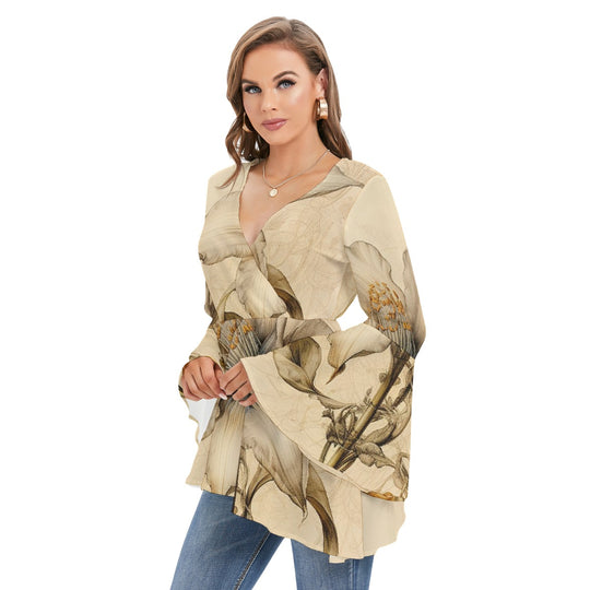 Women's V-neck Blouse With Flared Sleeves