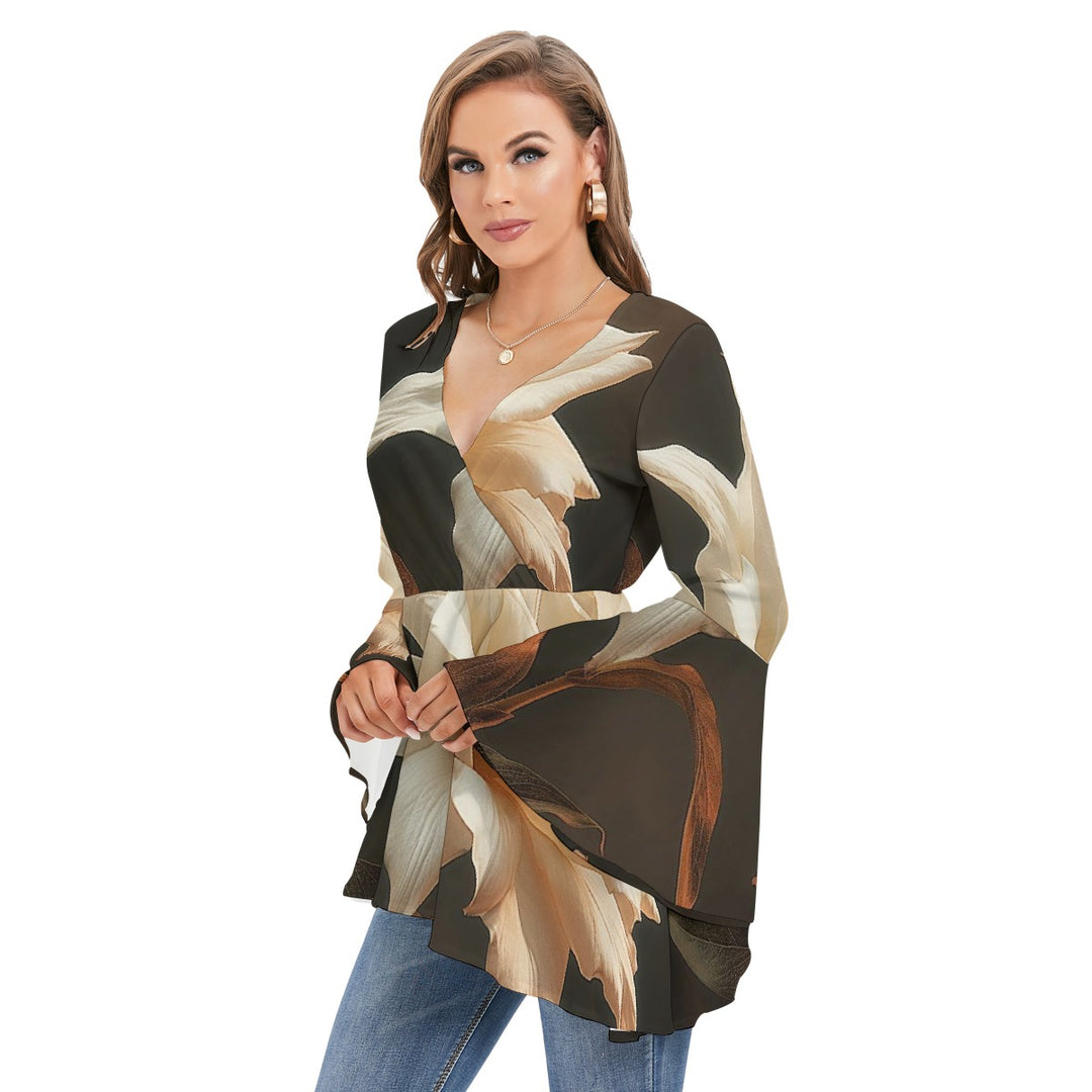 Women's V-neck Blouse With Flared Sleeves