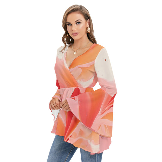 Women's V-neck Blouse With Flared Sleeves