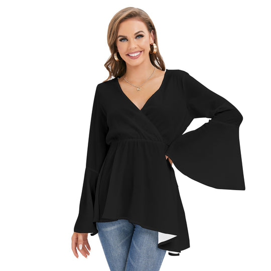 Women's V-neck Blouse With Flared Sleeves