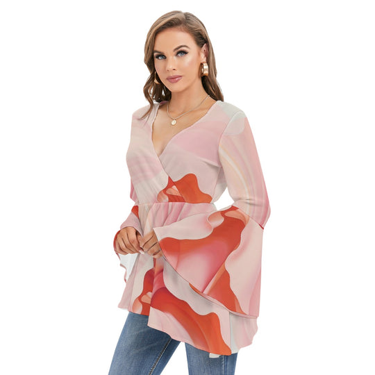 Women's V-neck Blouse With Flared Sleeves