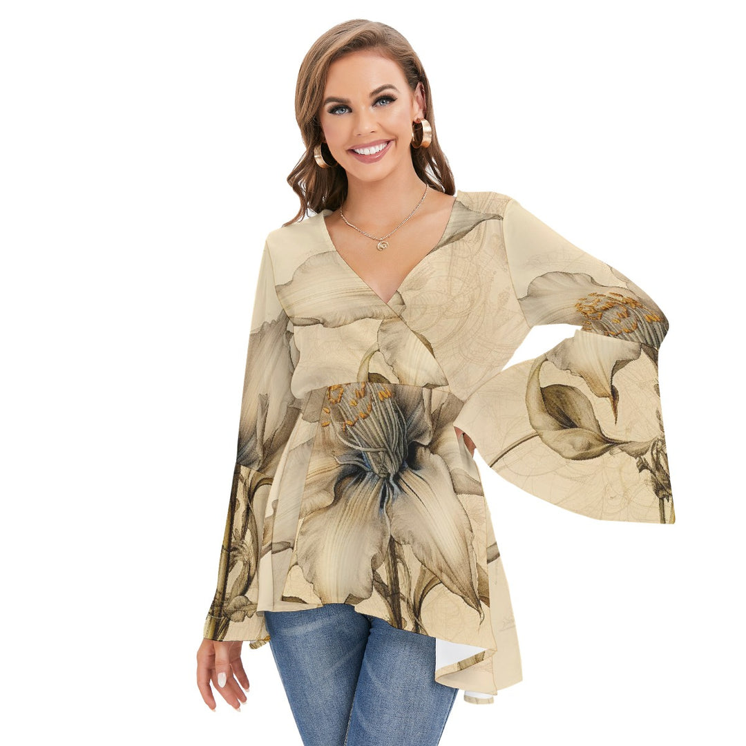 Women's V-neck Blouse With Flared Sleeves