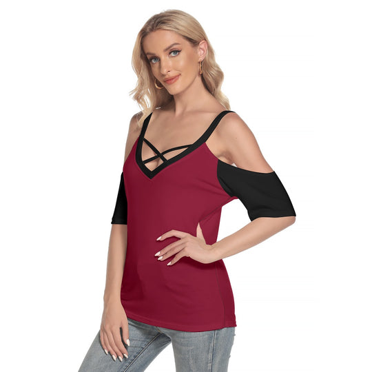 Women's Cold Shoulder T-shirt With Criss Cross Strips