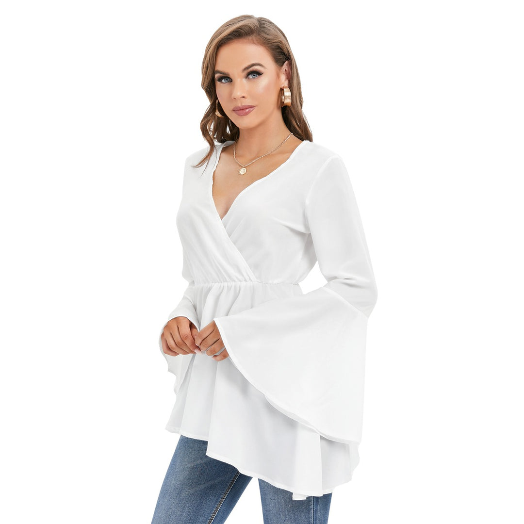 Women's V-neck Blouse With Flared Sleeves