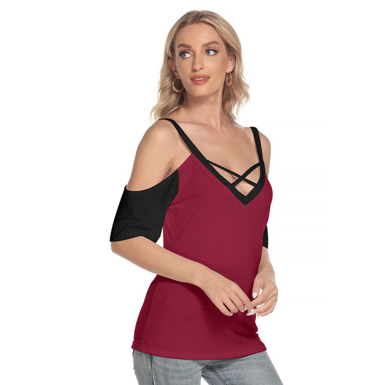 Women's Cold Shoulder T-shirt With Criss Cross Strips