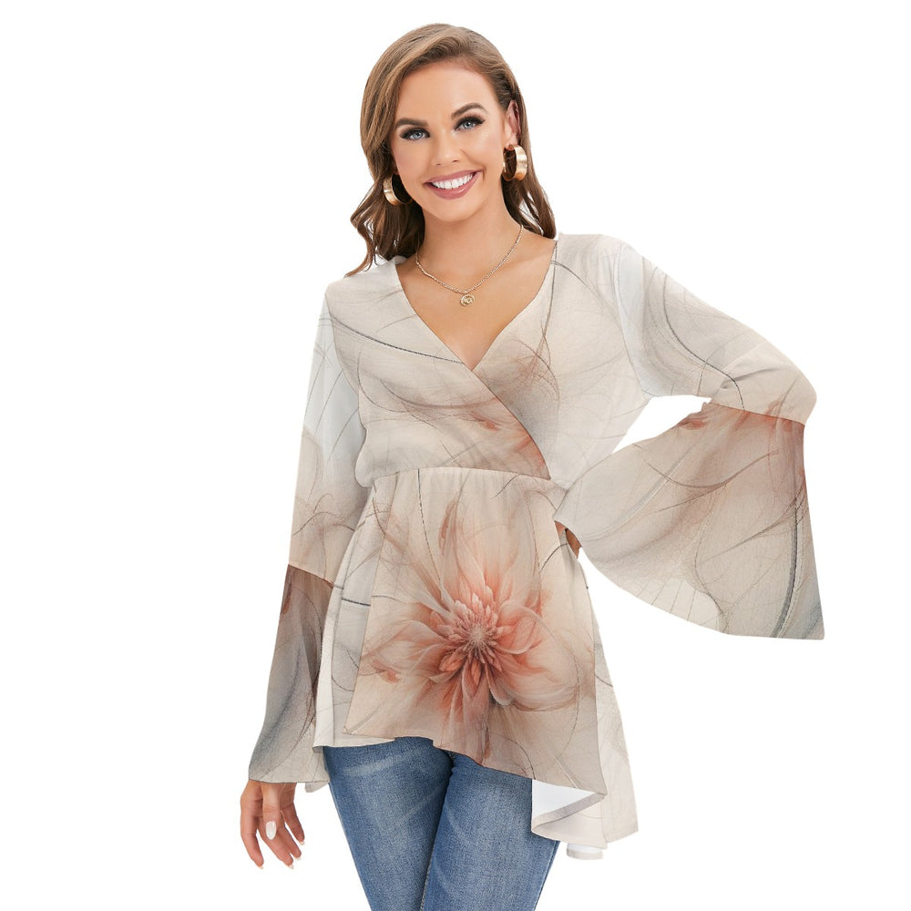 Women's V-neck Blouse With Flared Sleeves